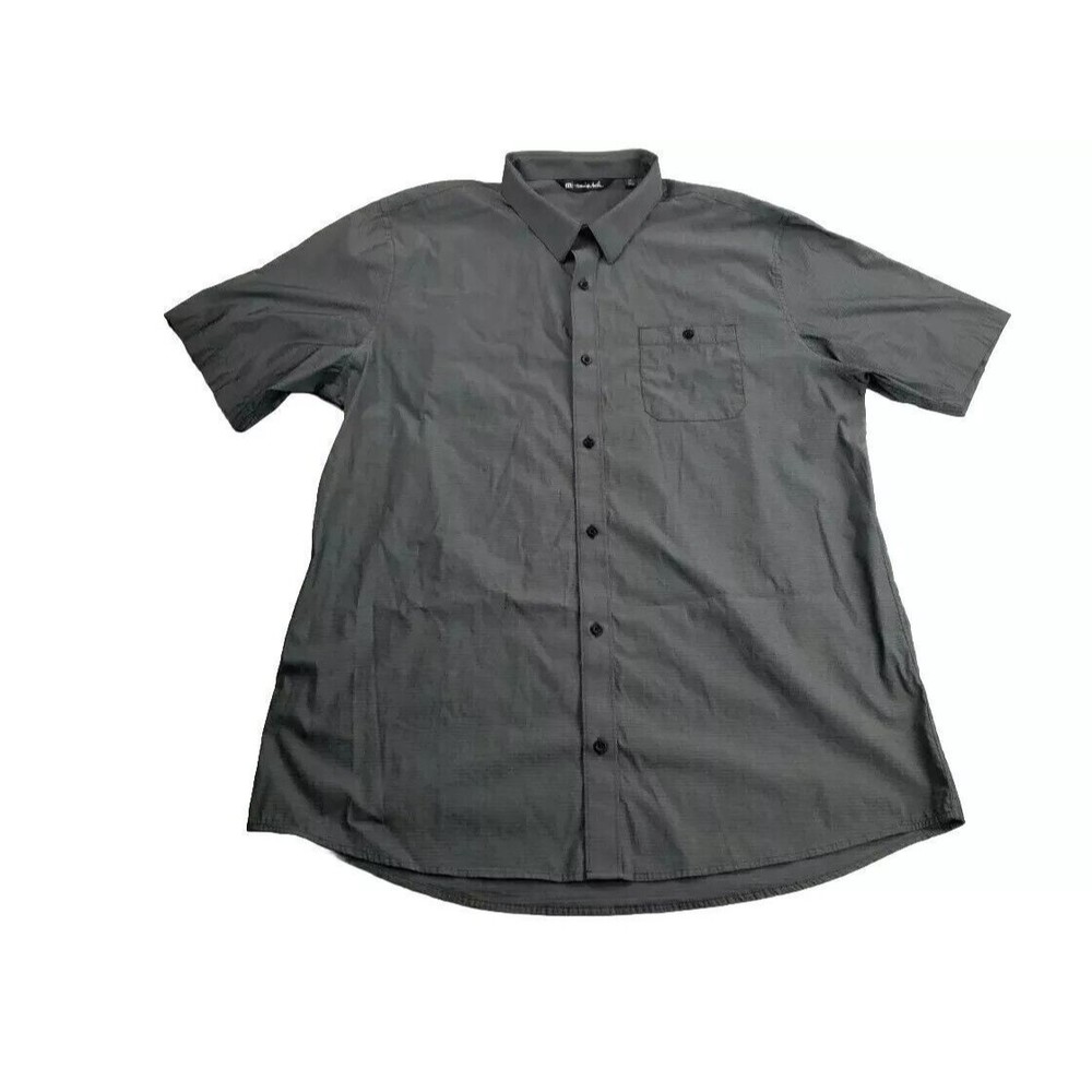 Travis Mathew Men's Short Sleeve Button-Down Shirt in Charcoal Gray